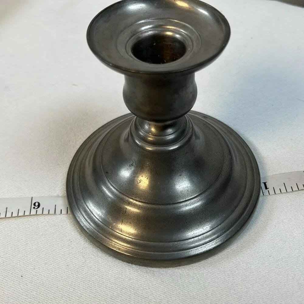 Pewter Candle Stick Single Vintage Colonial Cottagecore Elegant Minimalist Primi
